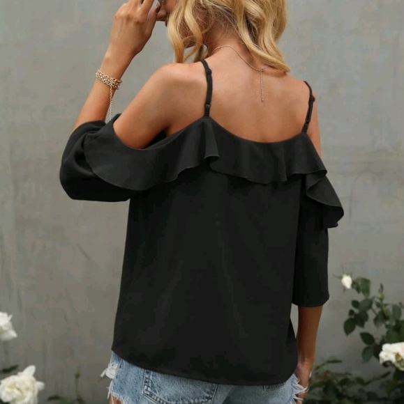 Cold Shoulder Ruffle Trim Blouse - Picture 2 of 4